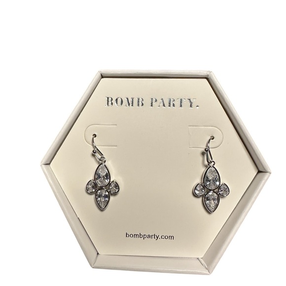 Bomb Party Diamond-Cut Cubic Zirconia Drop Earrings – Rhodium Plated ✨ “1 - Picture 6 of 9